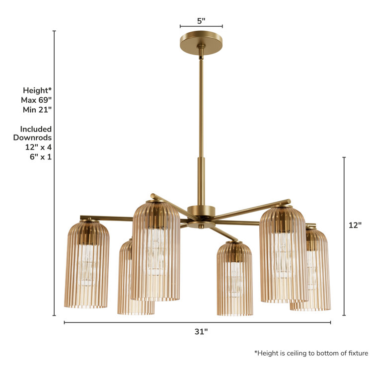 Beverly Glen Luxe Gold 6-Light Chandelier with Amber Glass Shades