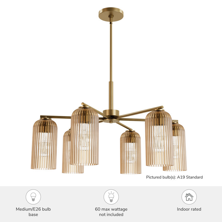 Beverly Glen Luxe Gold 6-Light Chandelier with Amber Glass Shades