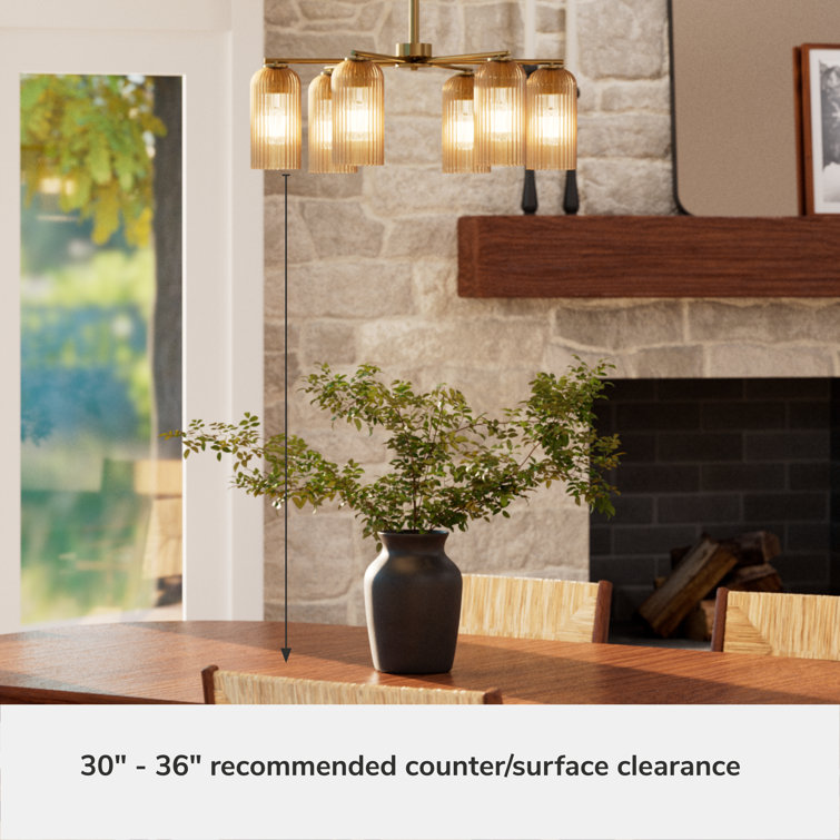Beverly Glen Luxe Gold 6-Light Chandelier with Amber Glass Shades