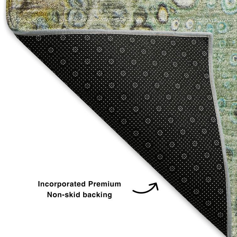 Teal Abstract Rectangular Washable Synthetic Rug 46" x 30"