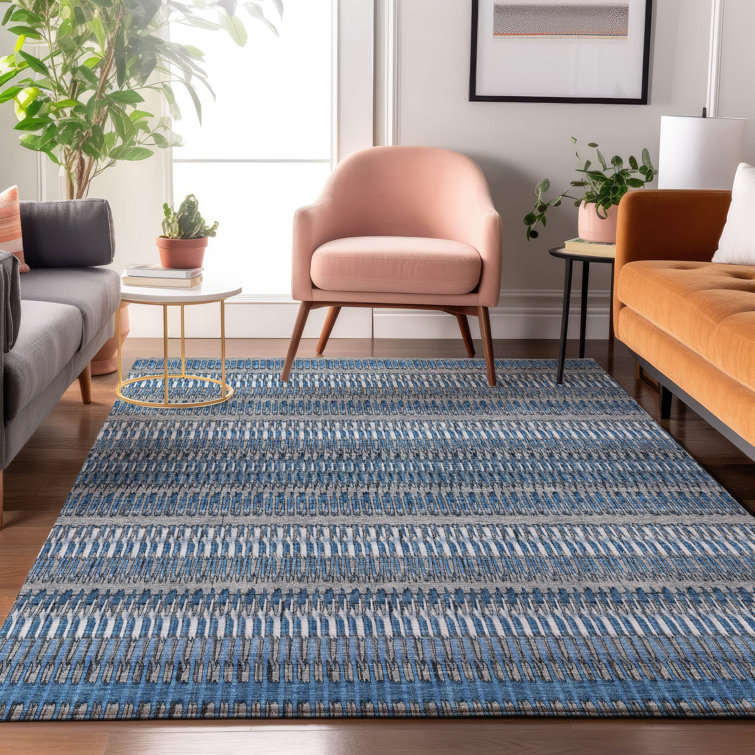 Red and White Rectangular Washable Synthetic Stripe Rug 46" x 30"