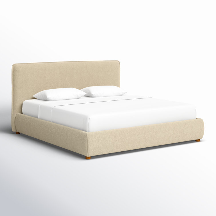 Oatmeal Boucle King Upholstered Bed with Wood Frame