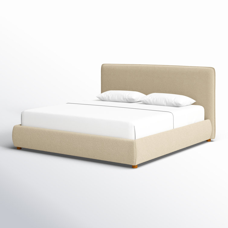 Oatmeal Boucle King Upholstered Bed with Wood Frame