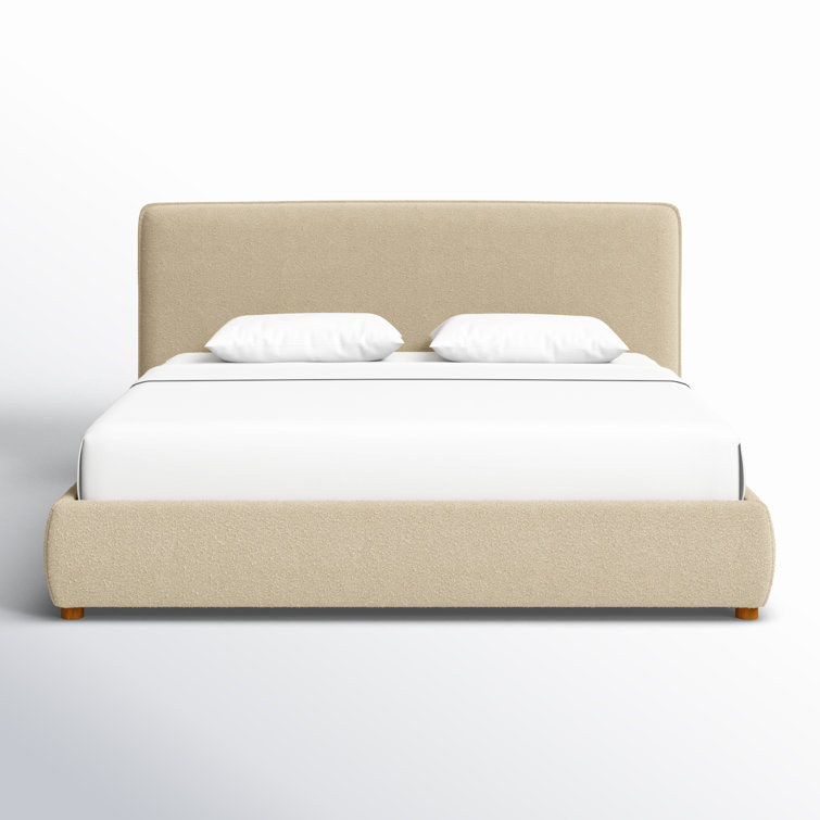 Oatmeal Boucle King Upholstered Bed with Wood Frame