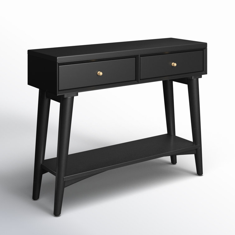 Transitional Mid-Century Black Mahogany Console Table with Storage