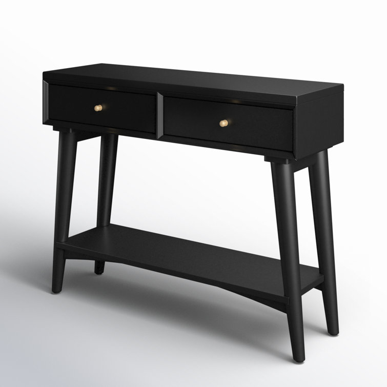 Transitional Mid-Century Black Mahogany Console Table with Storage