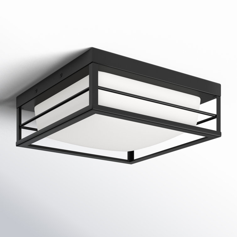 Midnight Black LED Flush Mount with Etched Opal Glass Shade