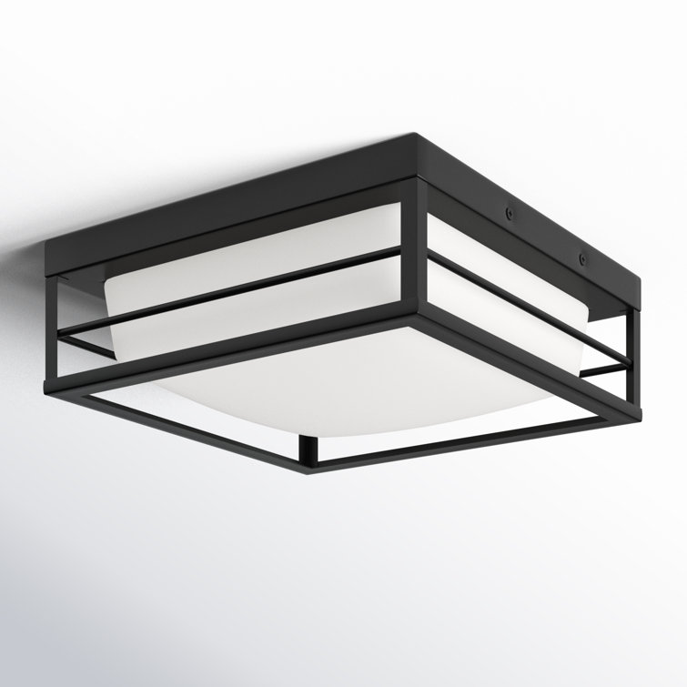 Midnight Black LED Flush Mount with Etched Opal Glass Shade