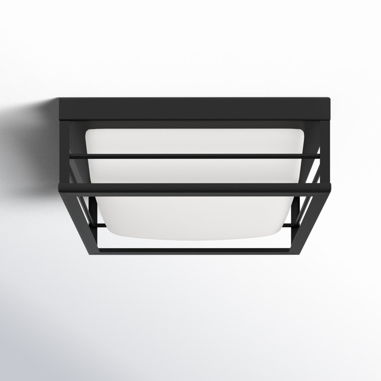 Midnight Black LED Flush Mount with Etched Opal Glass Shade