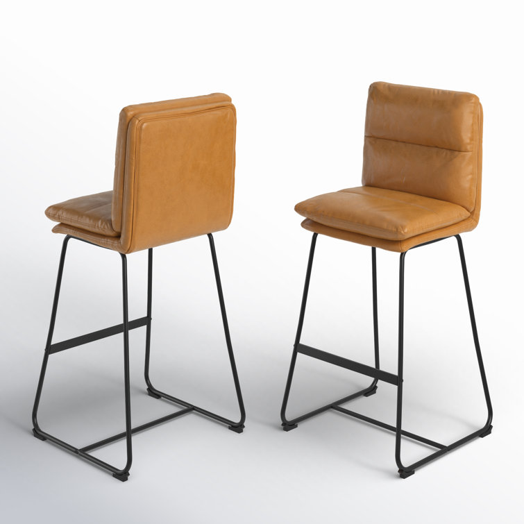 Cappuccino Faux Leather Bar Stools with Iron Frame, Set of 2