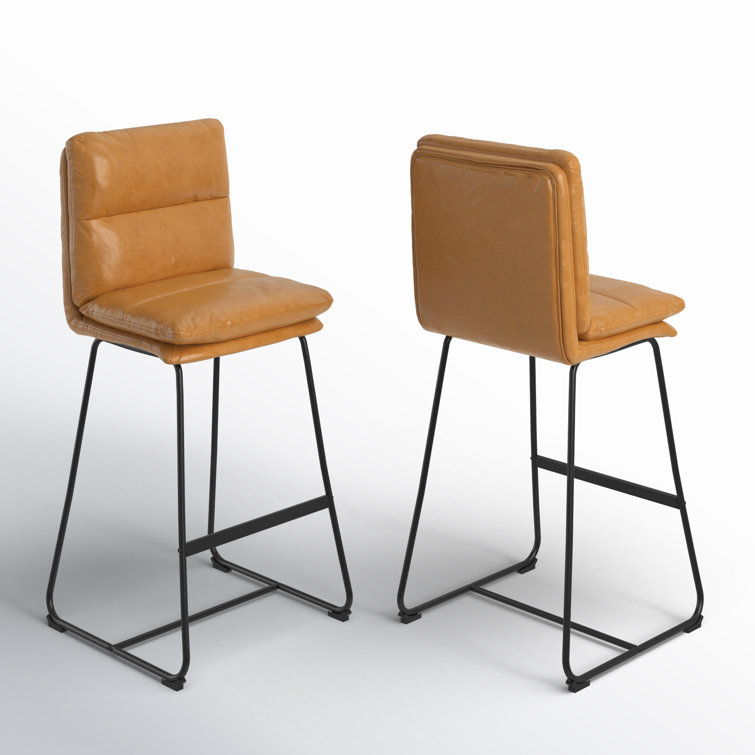 Cappuccino Faux Leather Bar Stools with Iron Frame, Set of 2