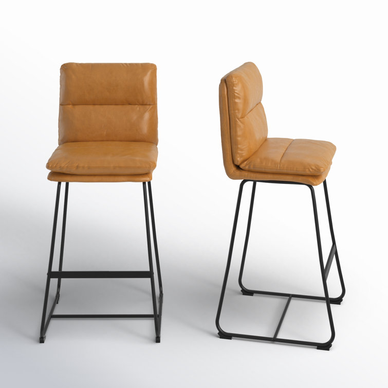 Cappuccino Faux Leather Bar Stools with Iron Frame, Set of 2