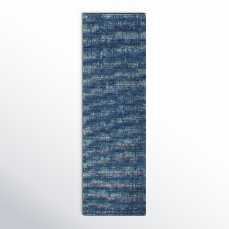 Ivory and Navy Handwoven Wool Stripe Runner Rug