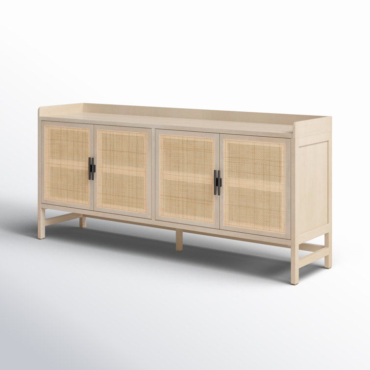 Natural Mango Wood Sideboard with Woven Cane Fronts