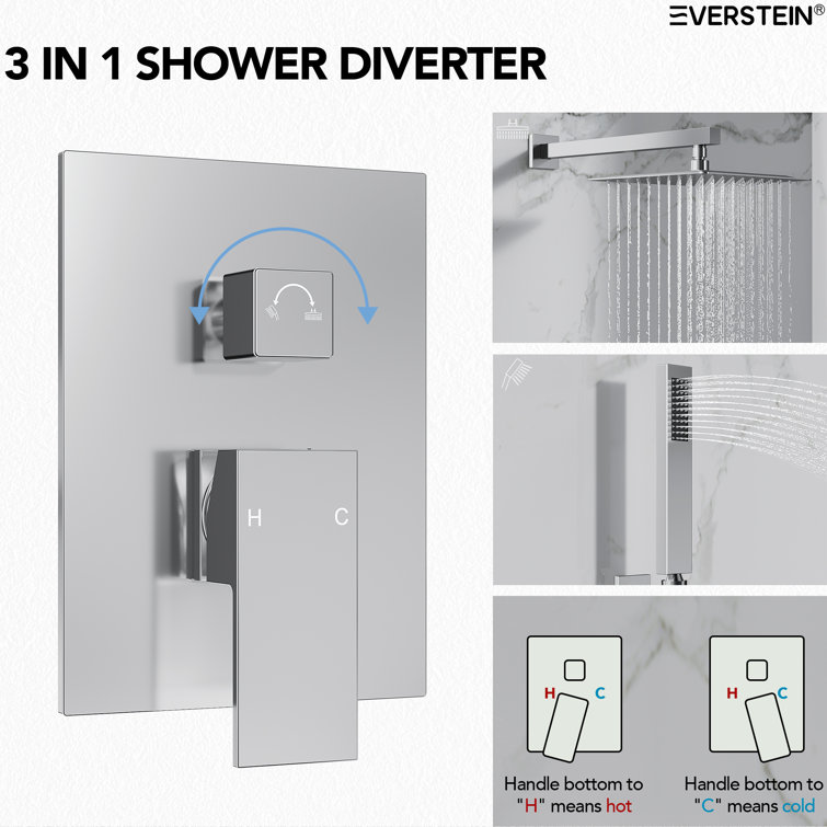 Chrome Dual Square Rain Shower System with Handheld Spray