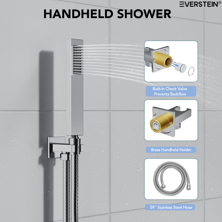 Chrome Dual Square Rain Shower System with Handheld Spray
