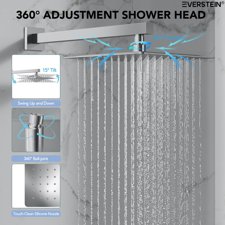 Chrome Dual Square Rain Shower System with Handheld Spray