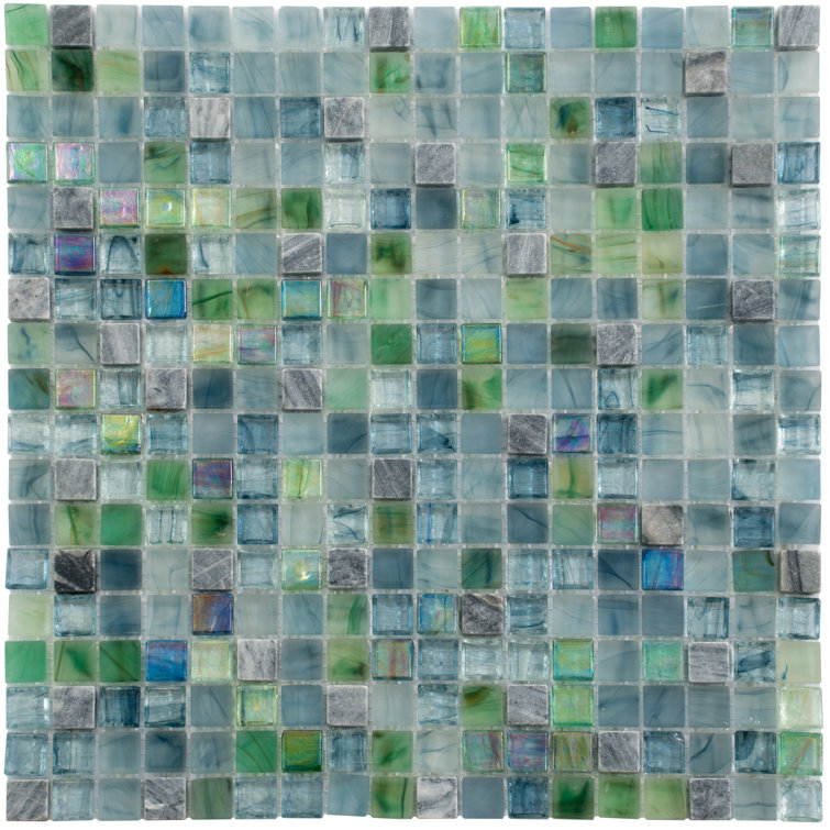 11.6" Blue and Green Iridescent Glass Mosaic Tile