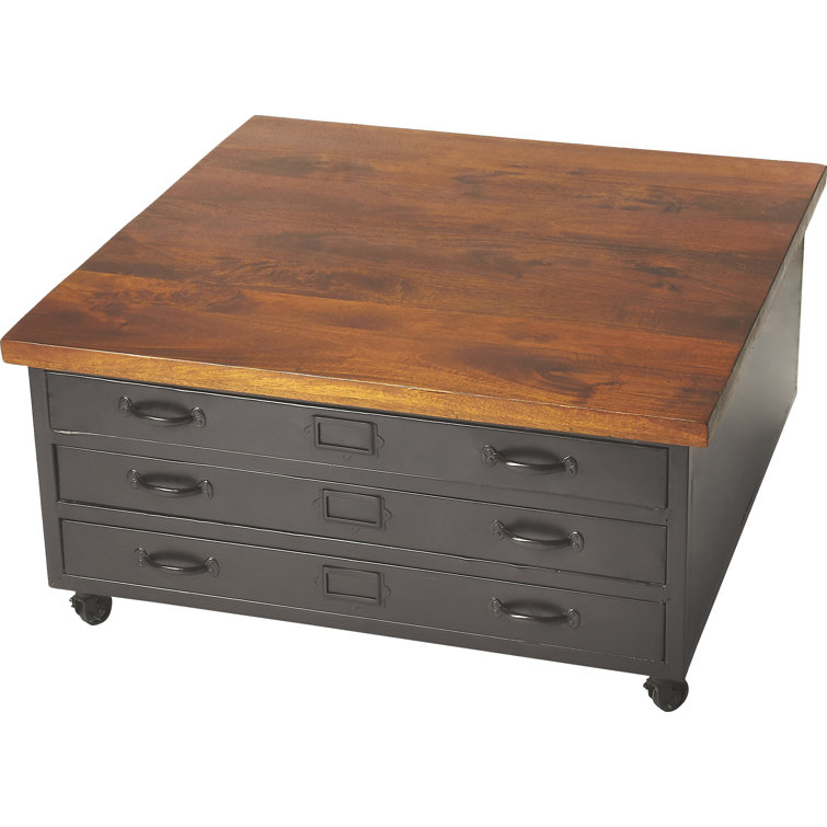 Galvin 36'' Square Industrial Chic Coffee Table with Storage