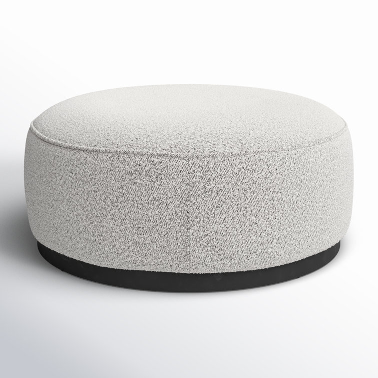 Contemporary 36" White Round Boucle Ottoman