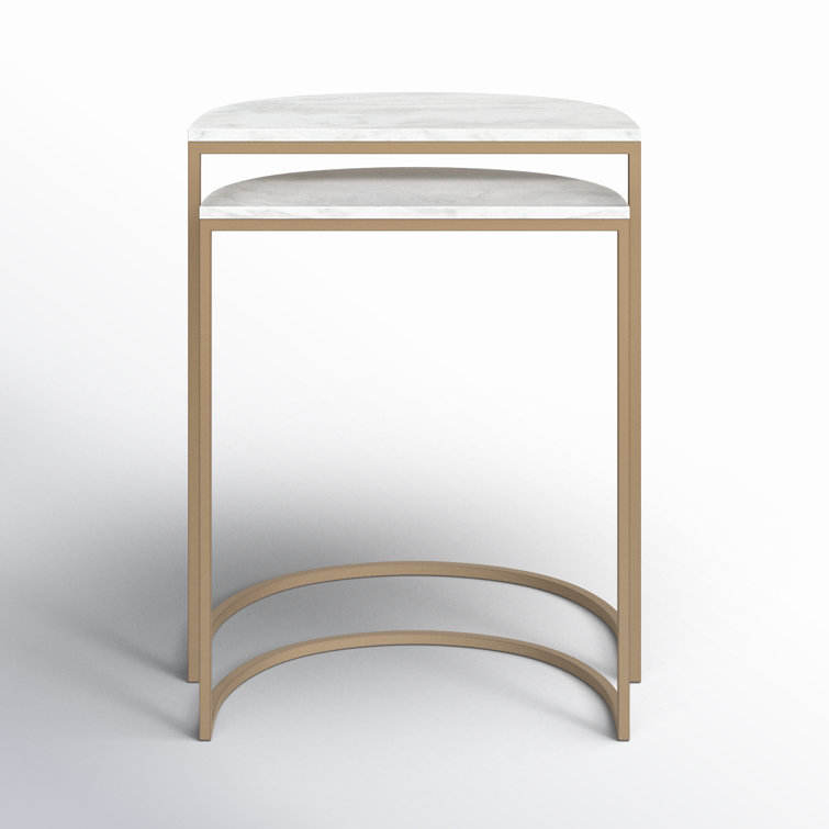 Polished White Marble and Brass Nesting C Tables