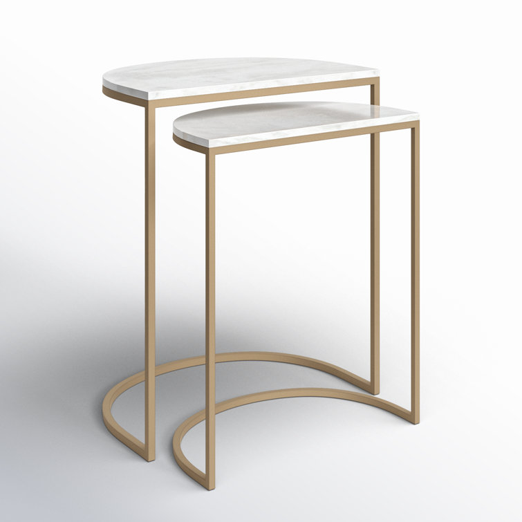 Polished White Marble and Brass Nesting C Tables