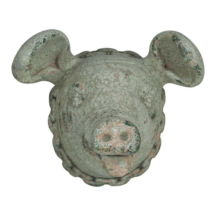 Rustic Distressed Multicolor Magnesia Pig Head Wall Sculpture