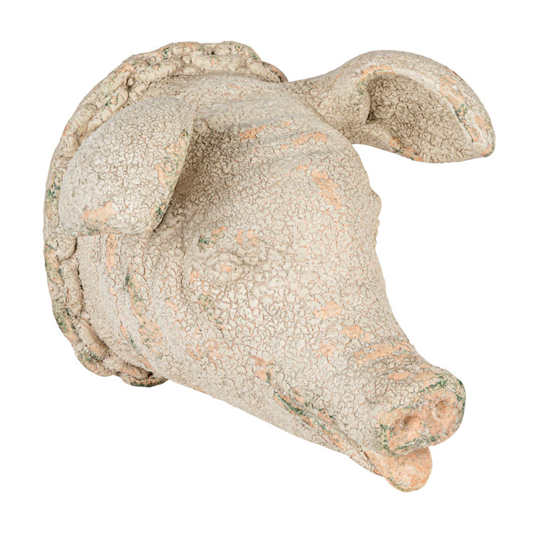 Rustic Distressed Multicolor Magnesia Pig Head Wall Sculpture