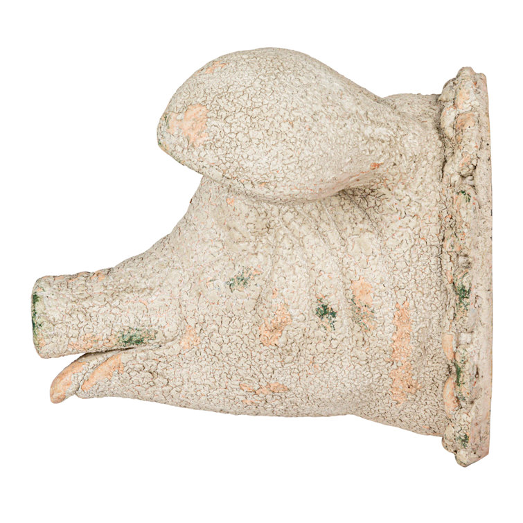 Rustic Distressed Multicolor Magnesia Pig Head Wall Sculpture