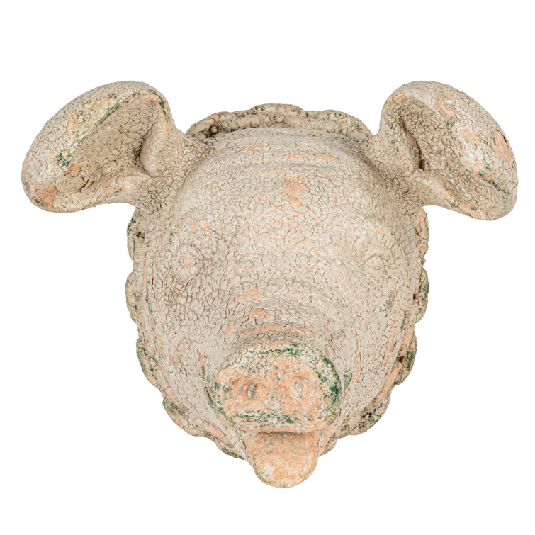 Rustic Distressed Multicolor Magnesia Pig Head Wall Sculpture