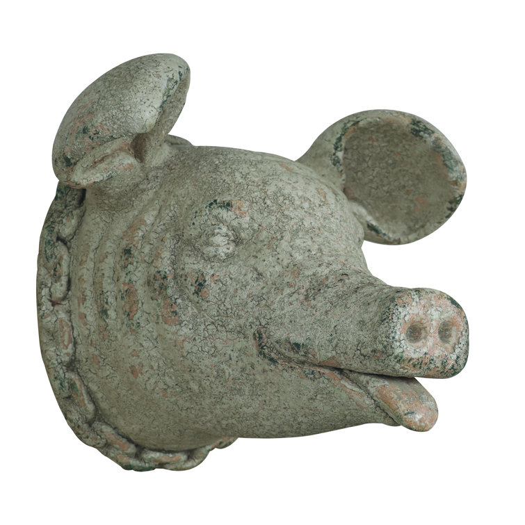 Rustic Distressed Multicolor Magnesia Pig Head Wall Sculpture