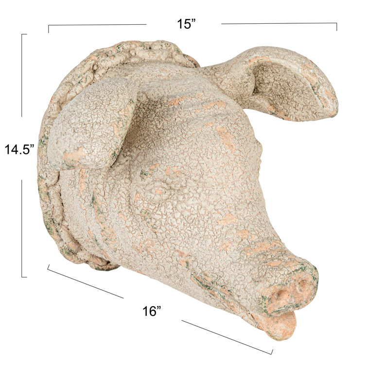Rustic Distressed Multicolor Magnesia Pig Head Wall Sculpture
