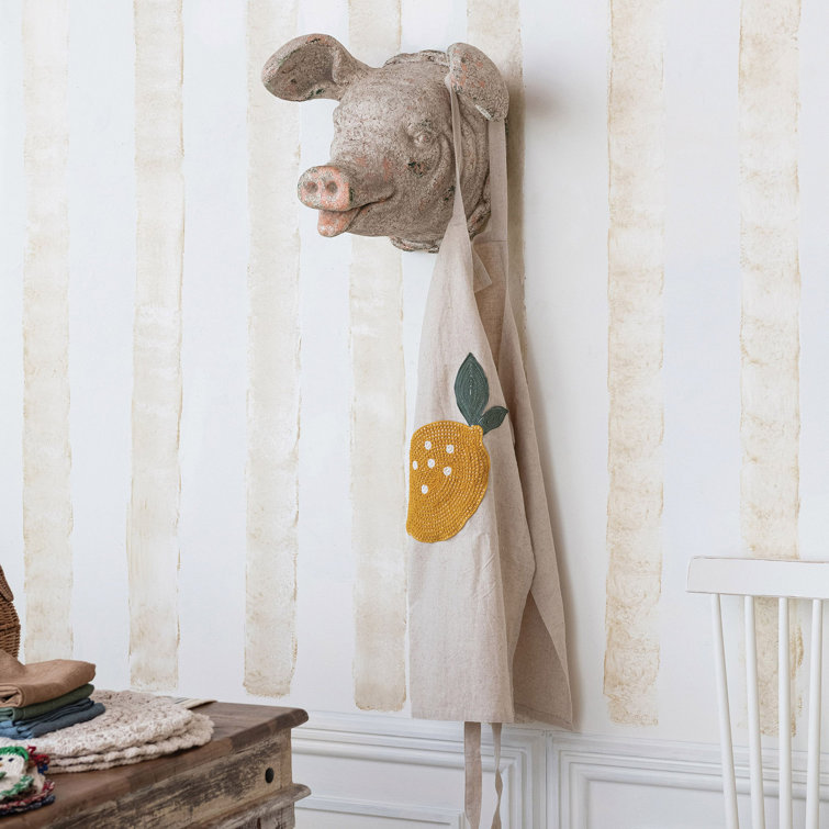 Rustic Distressed Multicolor Magnesia Pig Head Wall Sculpture