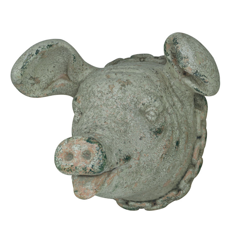 Rustic Distressed Multicolor Magnesia Pig Head Wall Sculpture