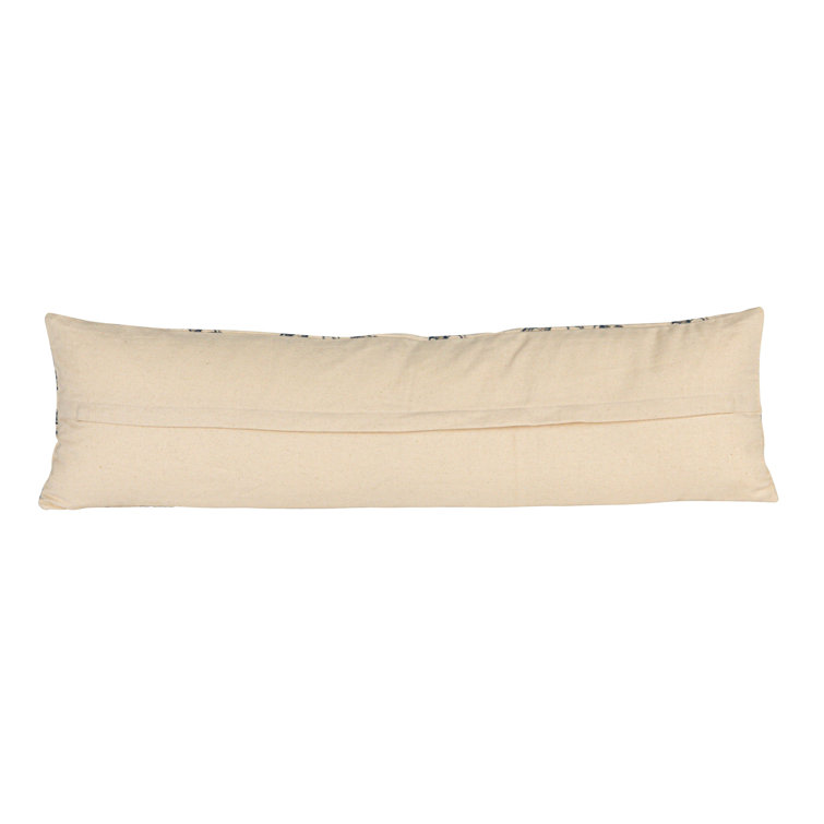 Blue Floral Patterned Cotton and Linen Lumbar Pillow