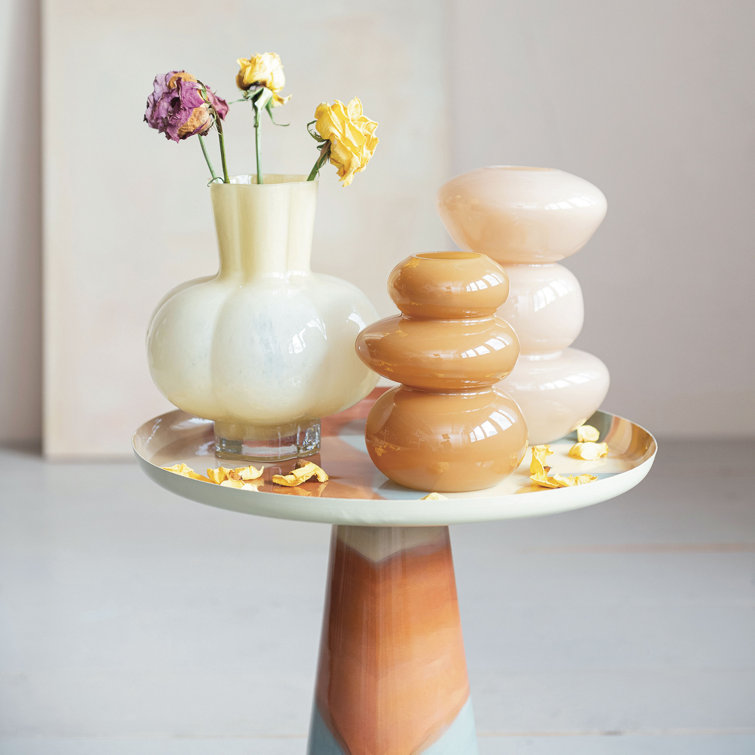 Camel Glossy Three-Layered Glass Table Vase