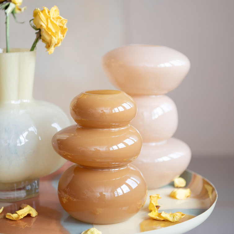 Camel Glossy Three-Layered Glass Table Vase