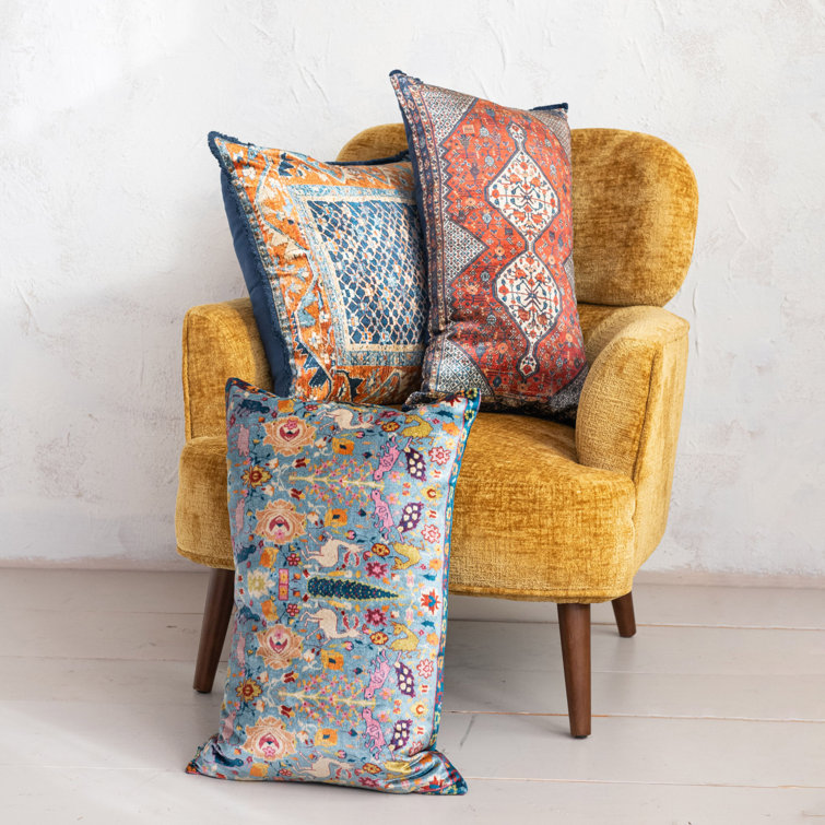 Bohemian Multicolor Velvet and Cotton Square Throw Pillow