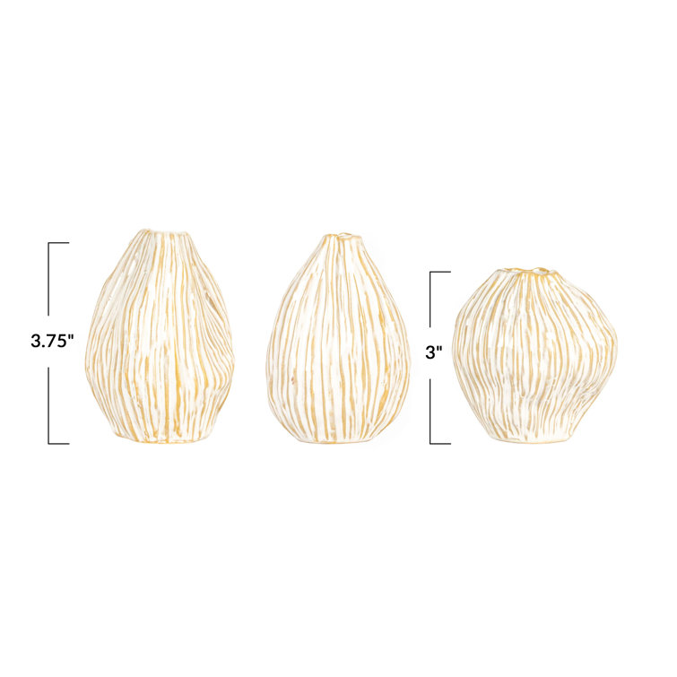 Whispering White and Beige Ceramic Pleated Vase Trio