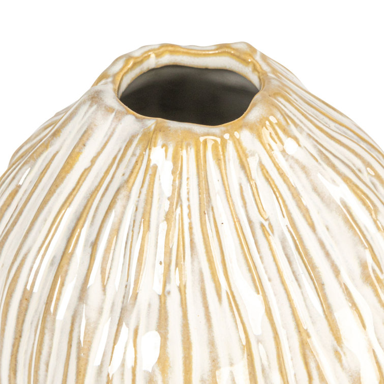 Whispering White and Beige Ceramic Pleated Vase Trio