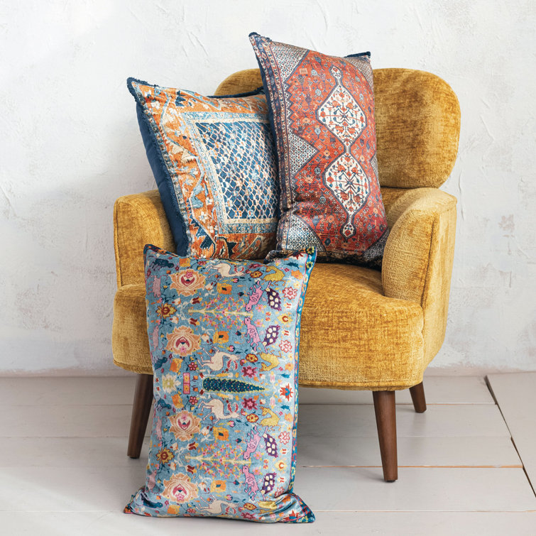 Vintage Multicolor Velvet Rectangular Lumbar Pillow with Fringe