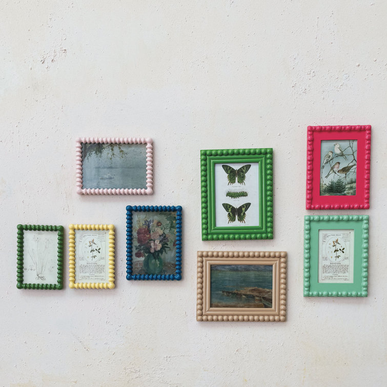 Vintage Pink and Green Solid Wood Gallery Wall Frame Set