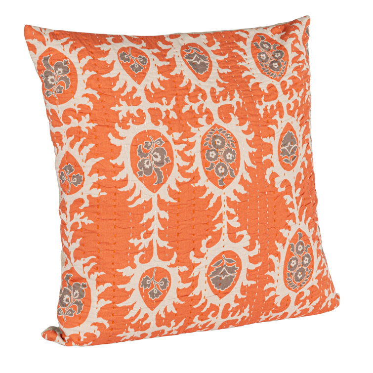 20" Square Orange and Gray Cotton Voile Throw Pillow