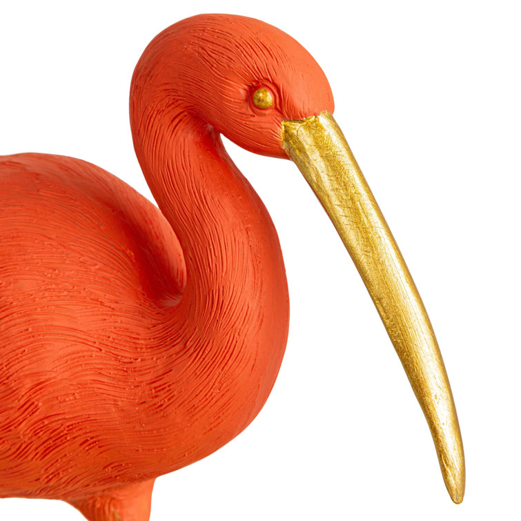 Scarlet Ibis Figurine on Gold Mirrored Tray