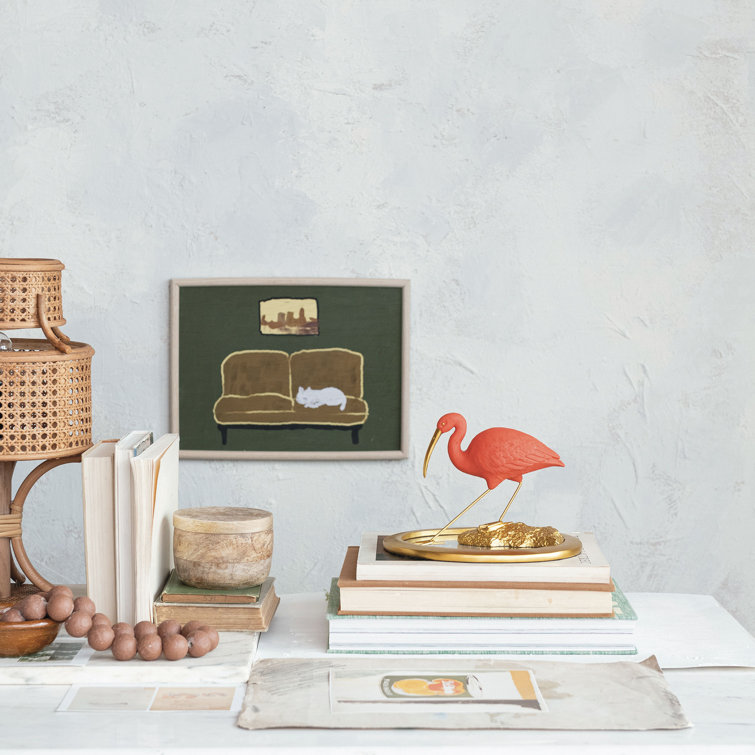Scarlet Ibis Figurine on Gold Mirrored Tray