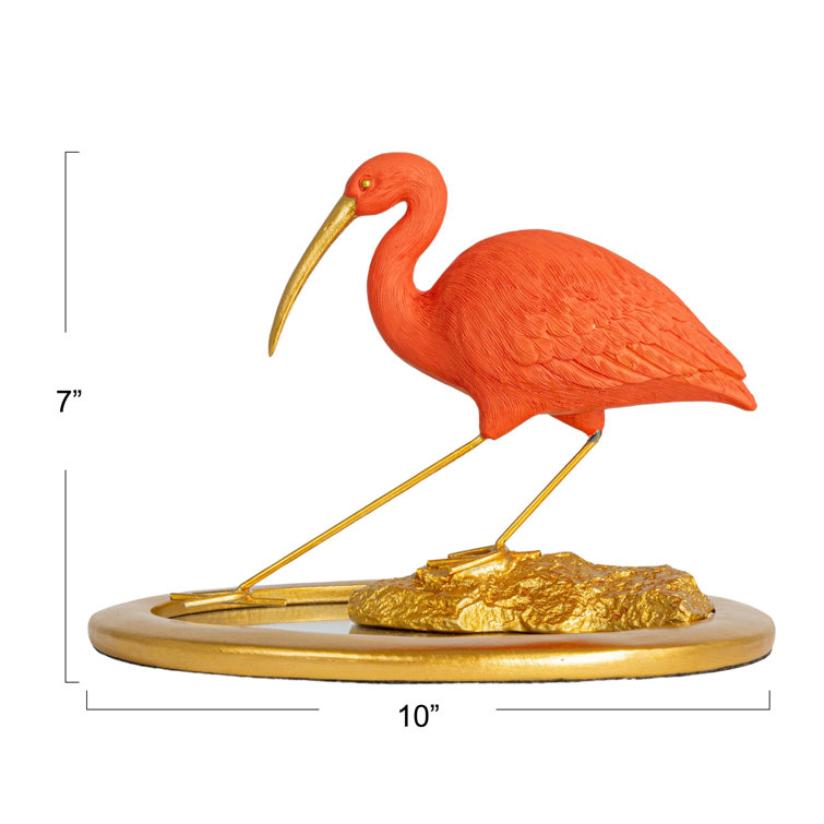 Scarlet Ibis Figurine on Gold Mirrored Tray