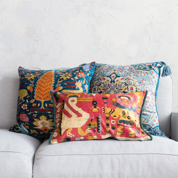 Multicolor Vintage Velvet Square Throw Pillow with Polyester Fill