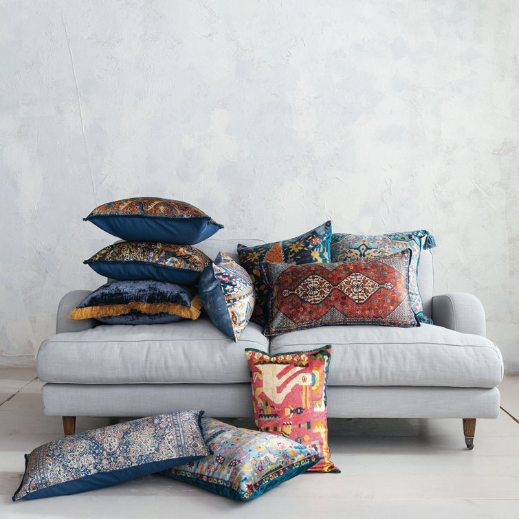 Multicolor Vintage Velvet Square Throw Pillow with Polyester Fill