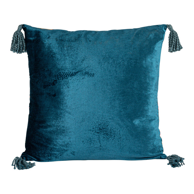 Multicolor Bohemian Rayon Square Throw Pillow with Tassels