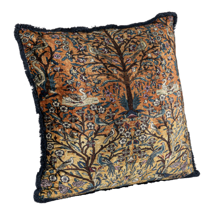 Vintage Multicolor Velvet Square Throw Pillow with Fringe